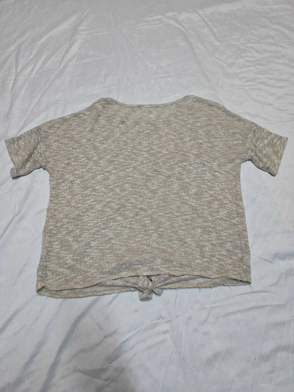 one clothing Beige Tie-Front Short Sleeve Crop Top